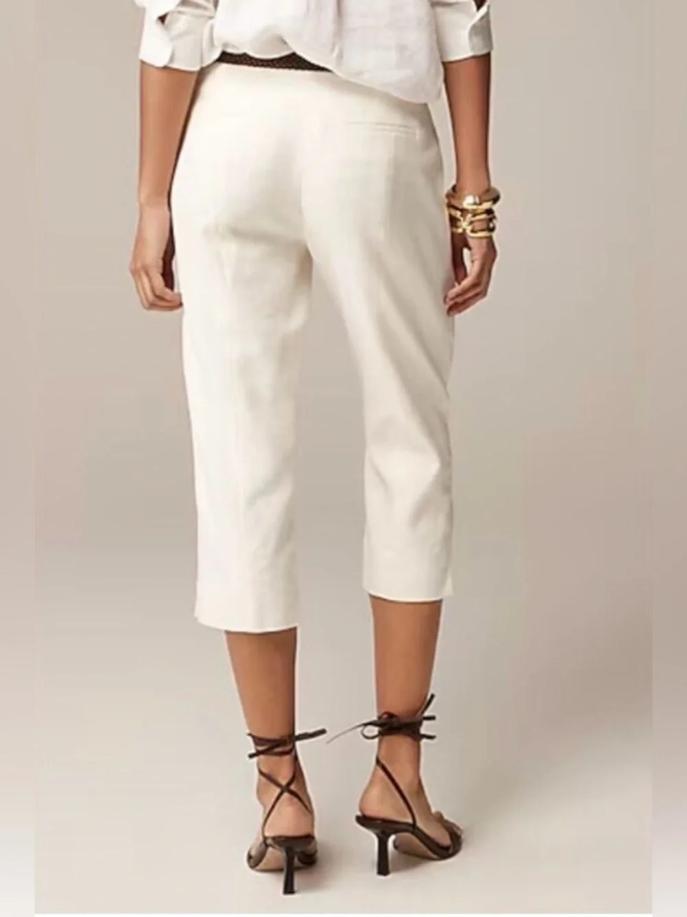 J Crew Kate Capri Linen Pants 6 White Cream Trousers Stretch